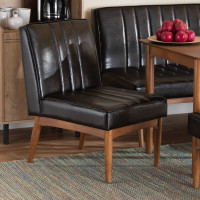 Baxton Studio BBT8051.12-Dark BrownWalnut-CC Baxton Studio Daymond Mid-Century Modern Dark Brown Faux Leather Upholstered and Walnut Brown Finished Wood Dining Chair